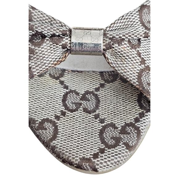 Gucci beige/ebony GG canvas peep-toe Cyprus cork wedge Size 5B - Picture 11 of 15